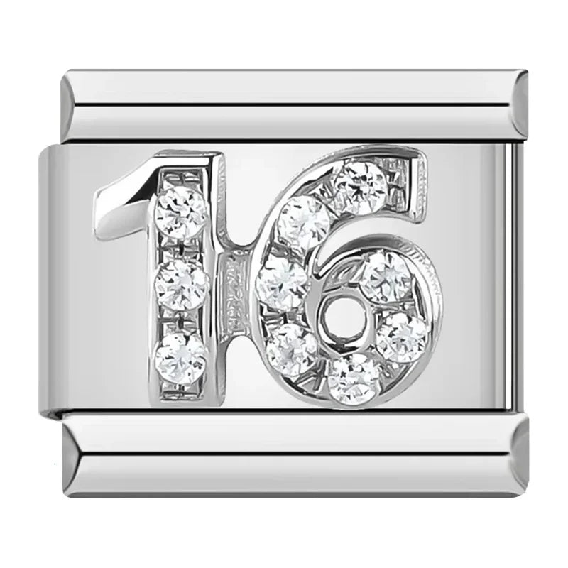 Number 16 Glitter - Silver Charm