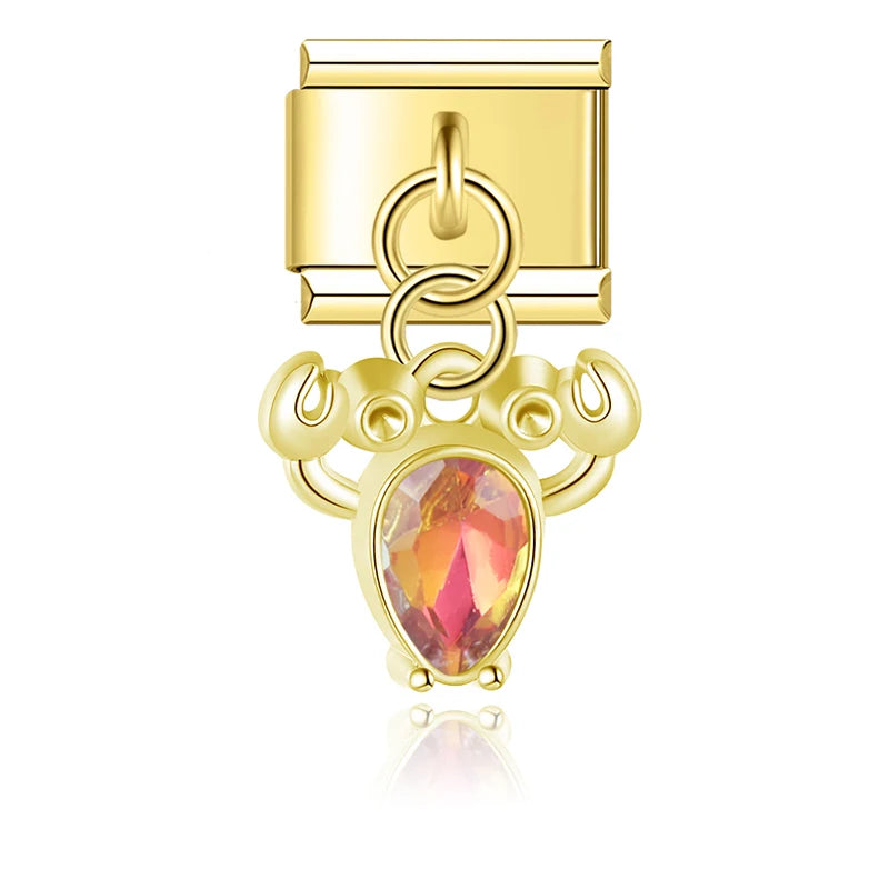 Sunset Teardrop Crab - Gold Pendant Charm