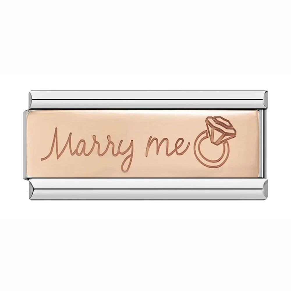 Marry Me with Ring - Silver Rose Bar Charm