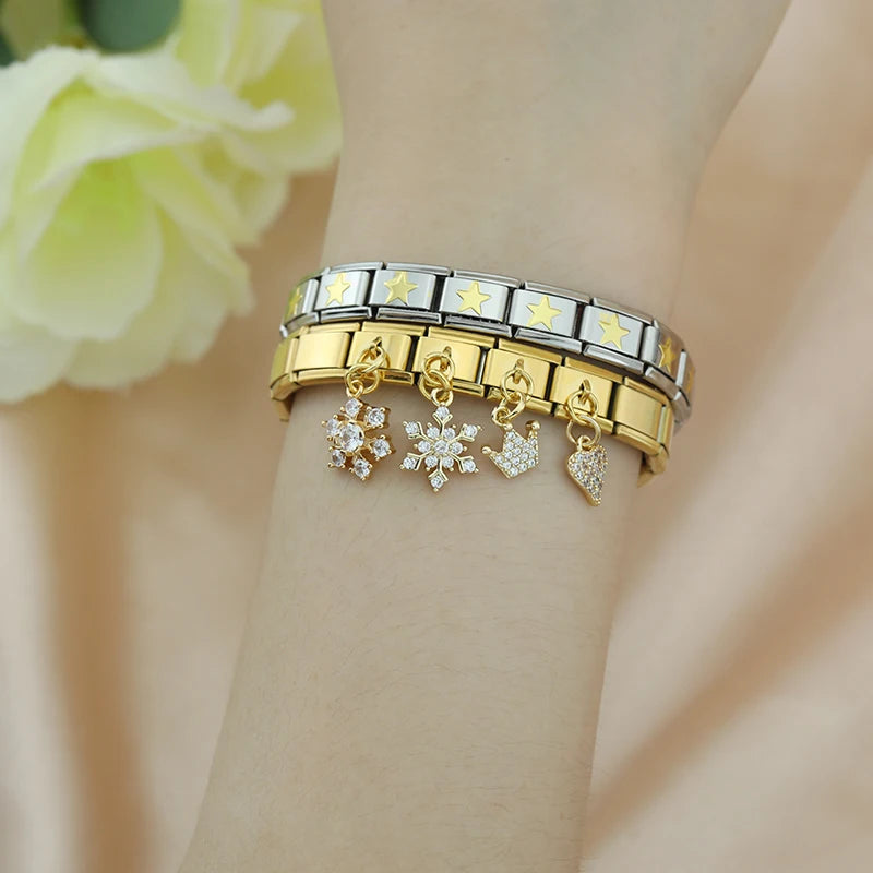 Snowflake Sparkle with CZ - Gold Pendant Charm