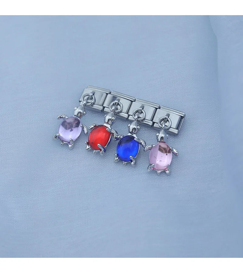 Lovely Deep Blue Turtle - Silver Pendant Charm