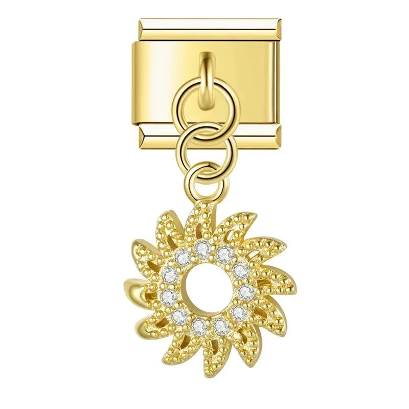 Golden Sunflower with CZ - Gold Pendant Charm