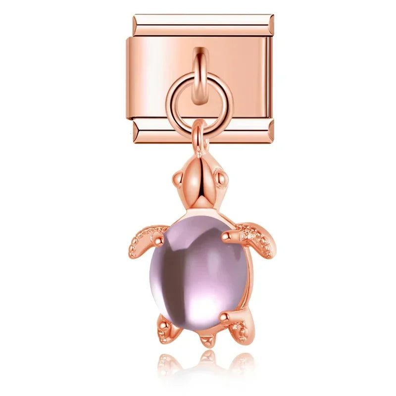 Lovely Pink Turtle - Rose Pendant Charm