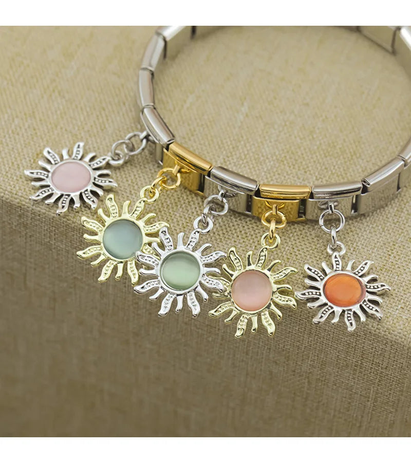 Golden Sun with Pink Resin Gem - Gold Pendant Charm