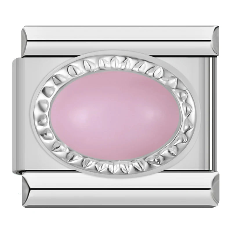 Serene Pink Resin Gem - Silver Charm