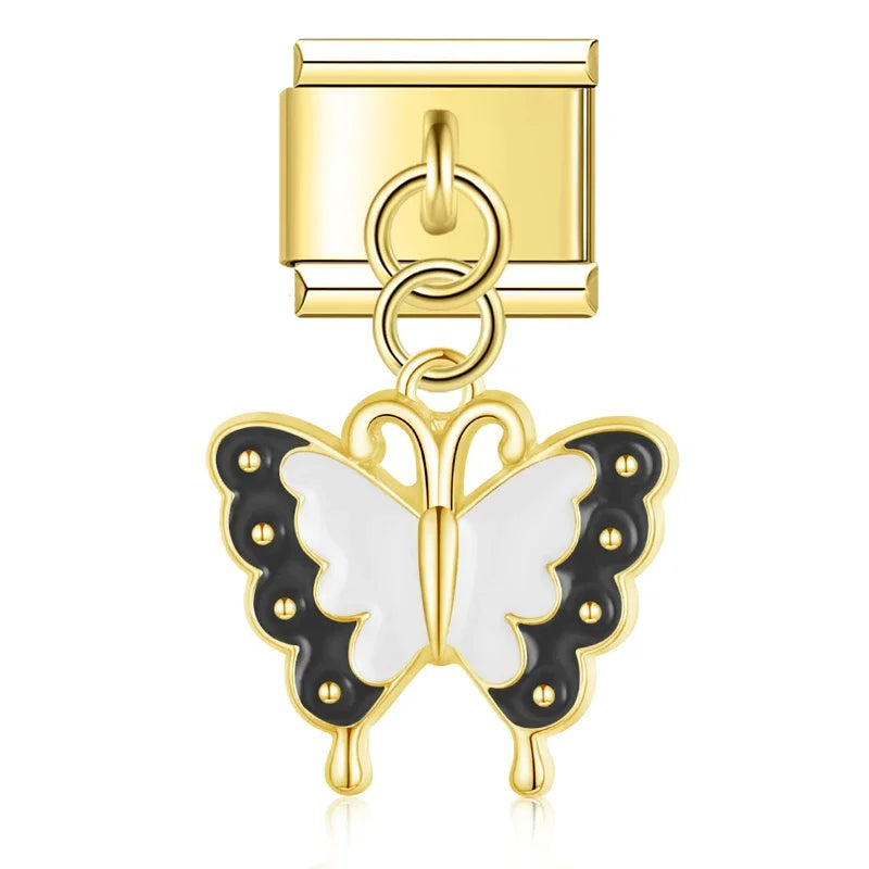 Monochrome Butterfly Dream – Gold Pendant Charm