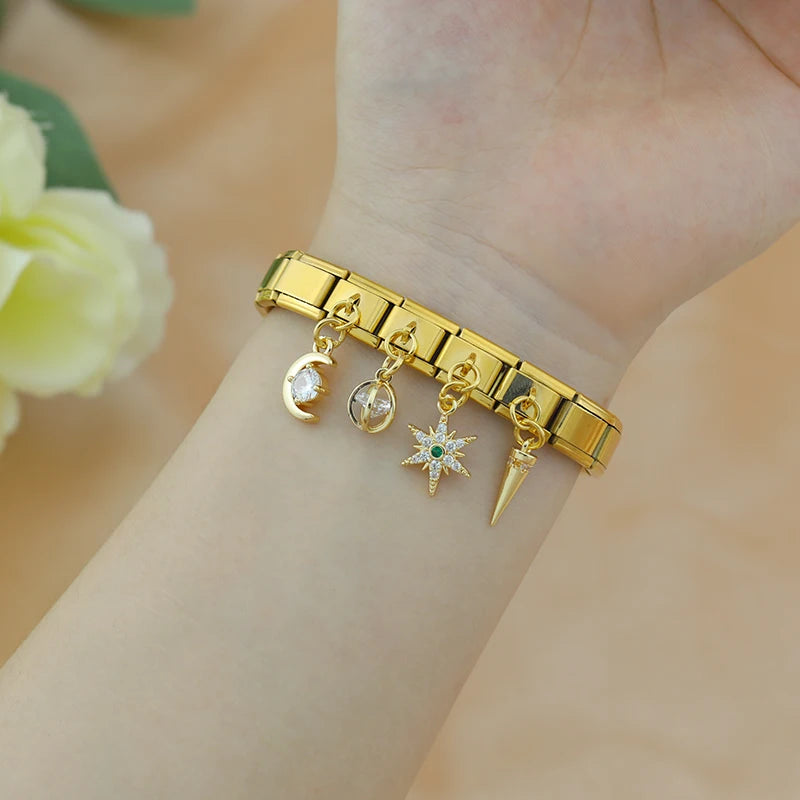 North Star with CZ - Gold Pendant Charm