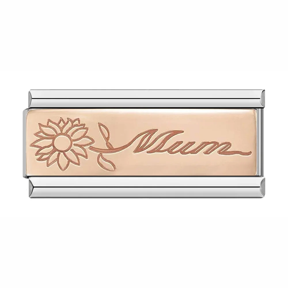 Mum with Flower - Silver Rose Bar Charm