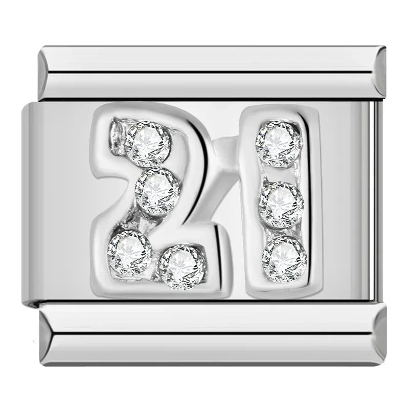 Number 21 with CZ - Silver Charm