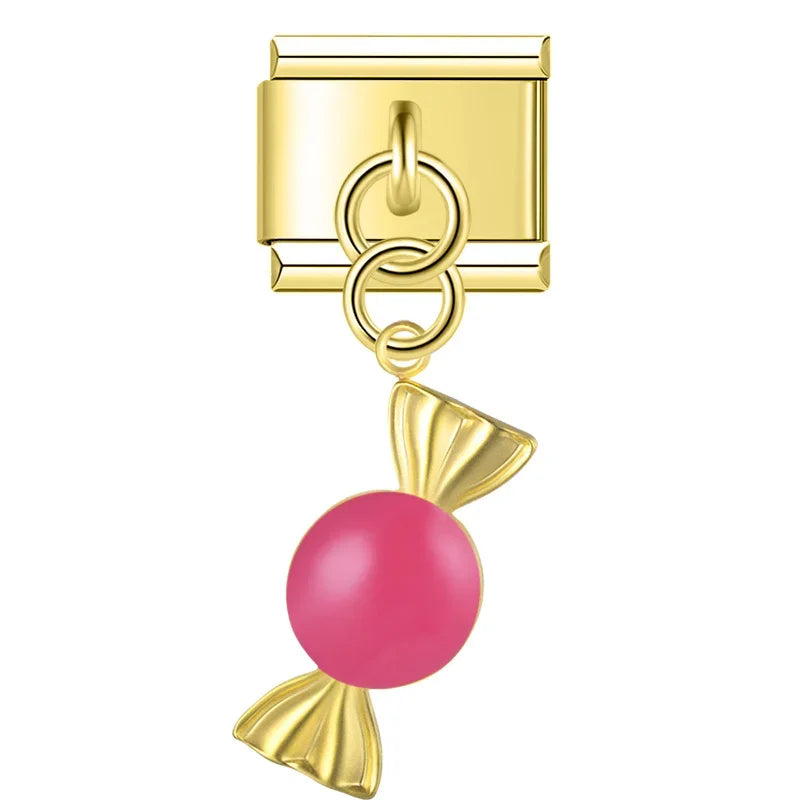 Raspberry Candy - Gold Pendant Charm