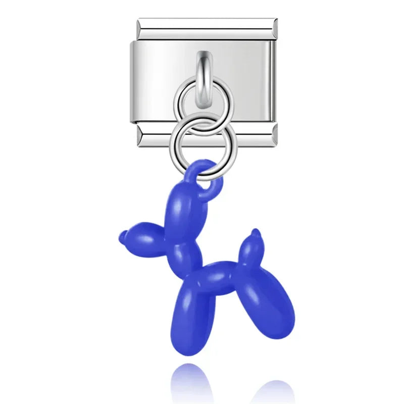 Cobalt Balloon Dog - Silver Pendant Charm