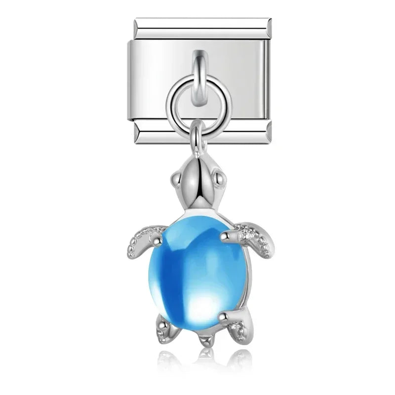 Lovely Blue Turtle - Silver Pendant Charm