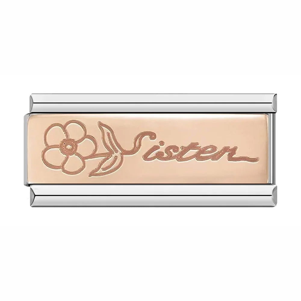 Sister with Flower - Silver Rose Bar Charm