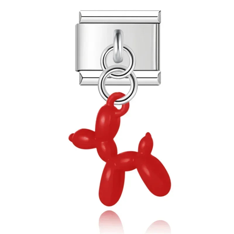 Red Balloon Dog - Silver Pendant Charm