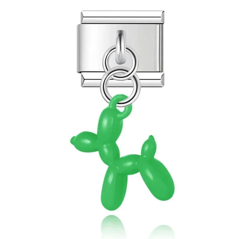 Green Balloon Dog - Silver Pendant Charm