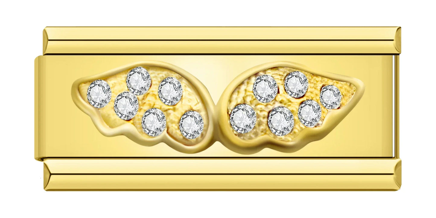 Wings with CZ - Gold Bar Charm