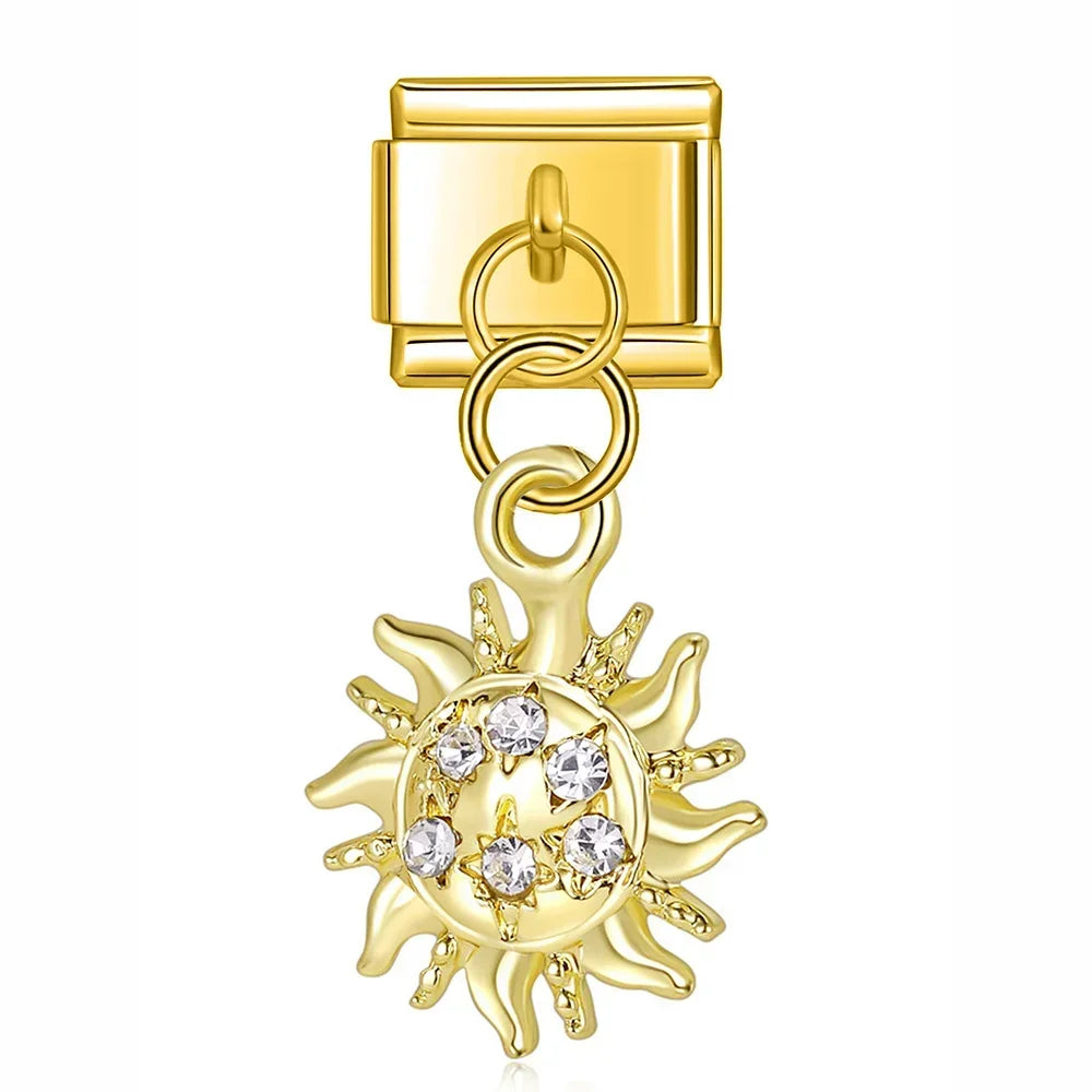 Sunburst with CZ - Gold Pendant Charm