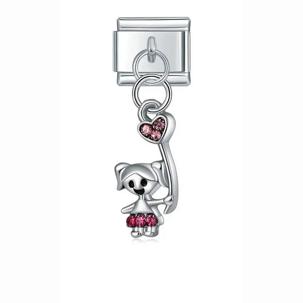 Little Girl with Heart Balloon - Silver Pendant Charm