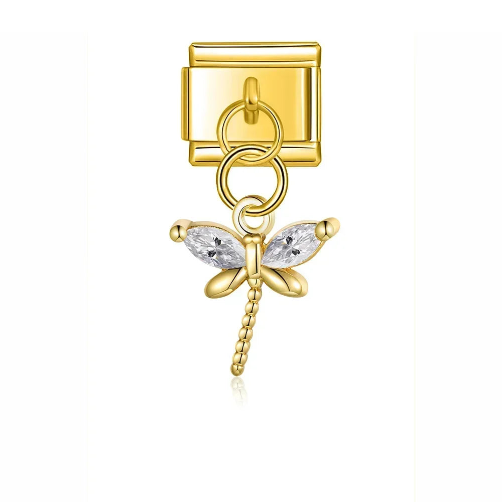 Crystal Dragonfly - Gold Pendant Charm