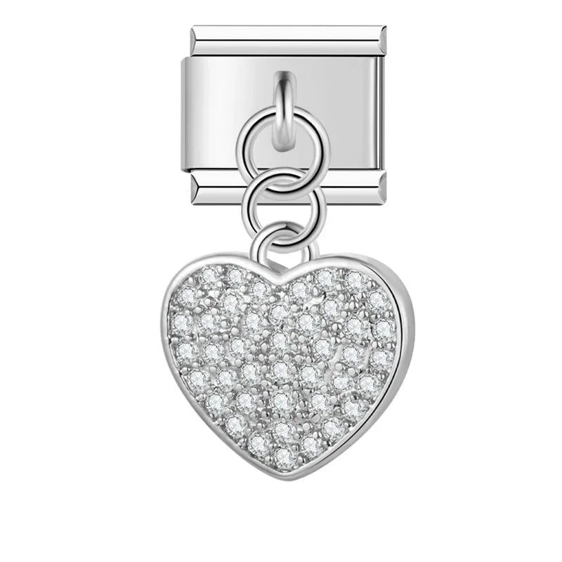 Sparkling Heart with CZ - Silver Pendant Charm