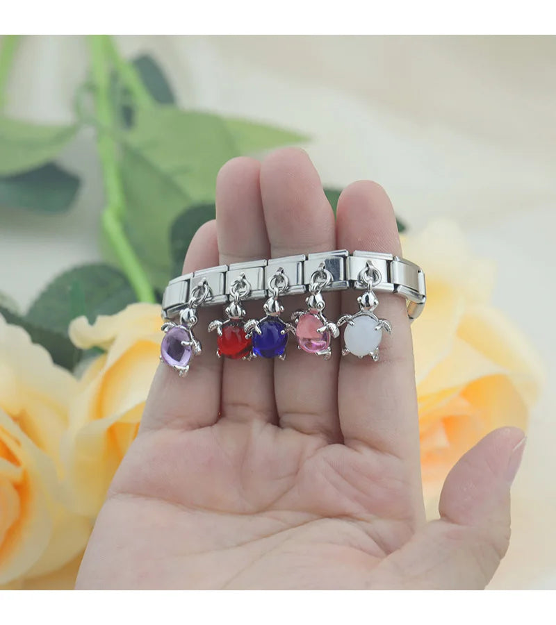 Lovely Red Turtle - Silver Pendant Charm