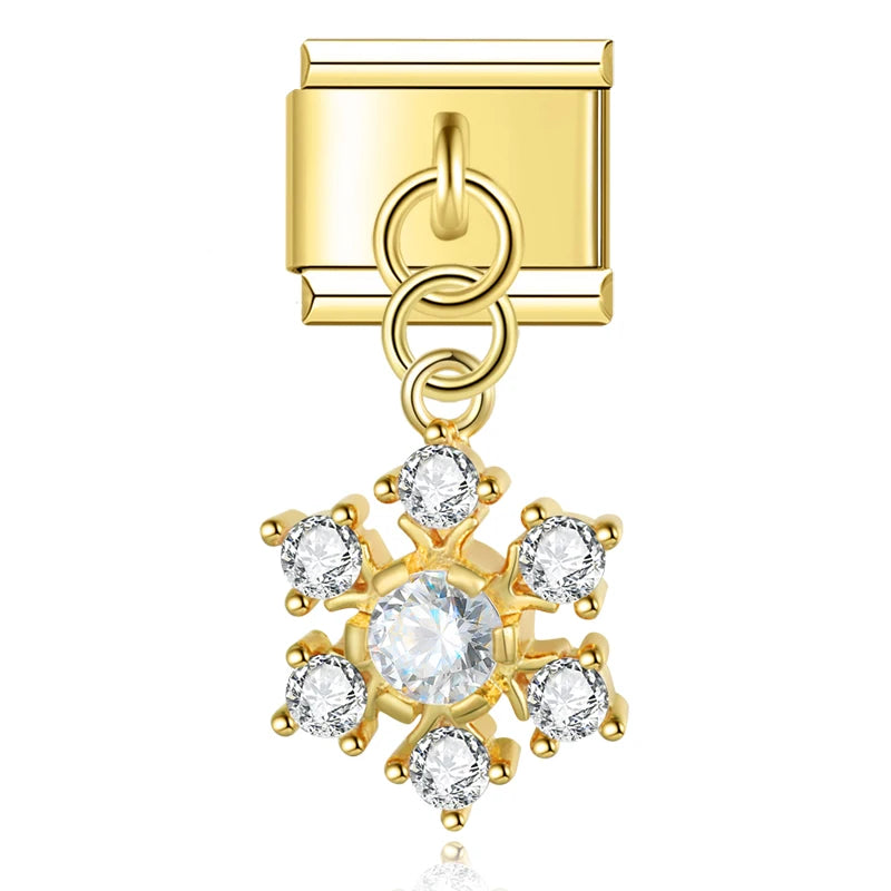 Snowflake with CZ - Gold Pendant Charm