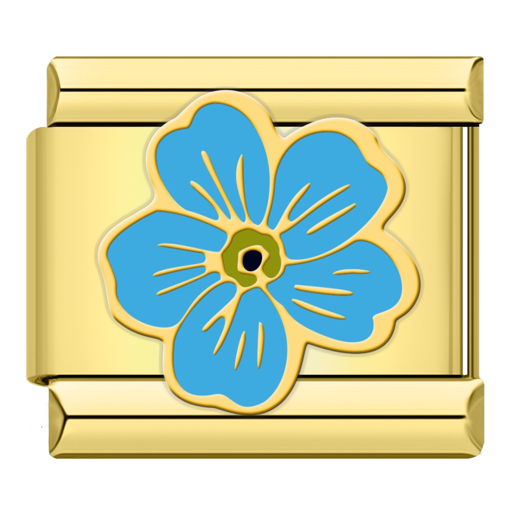 Blue Flower - Gold Charm