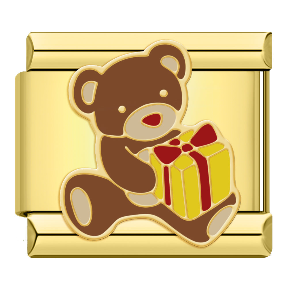 Bear With Gift – Gold Charm