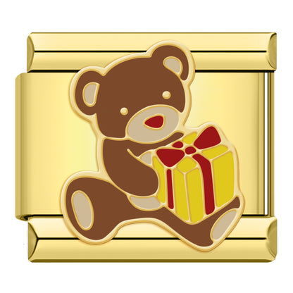 Bear With Gift – Gold Charm