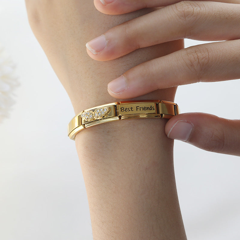 Wings with CZ - Gold Bar Charm