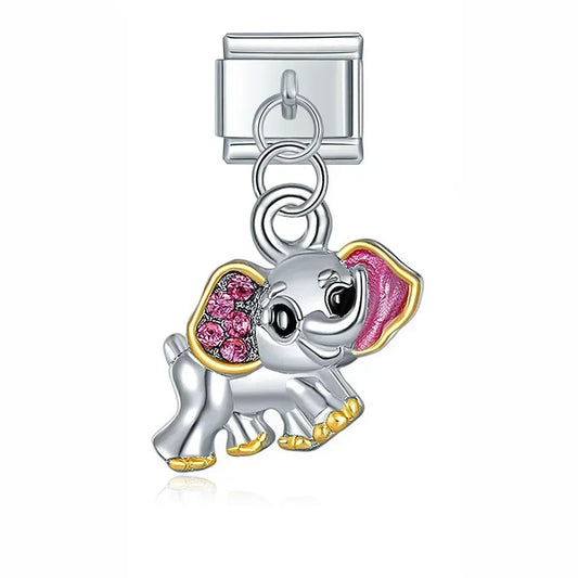 Pink Eared Elephant - Silver Pendant Charm