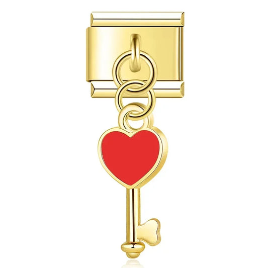 Red Heart Key - Gold Pendant Charm