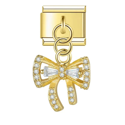 Elegant Bow with CZ - Gold Pendant Charm