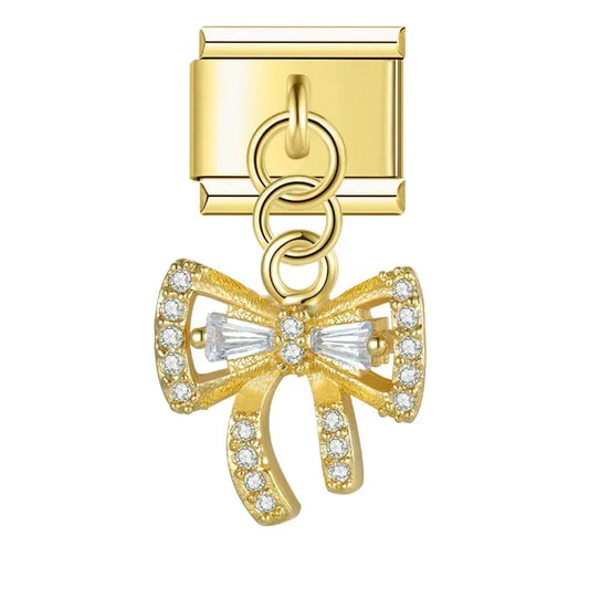 Elegant Bow with CZ - Gold Pendant Charm