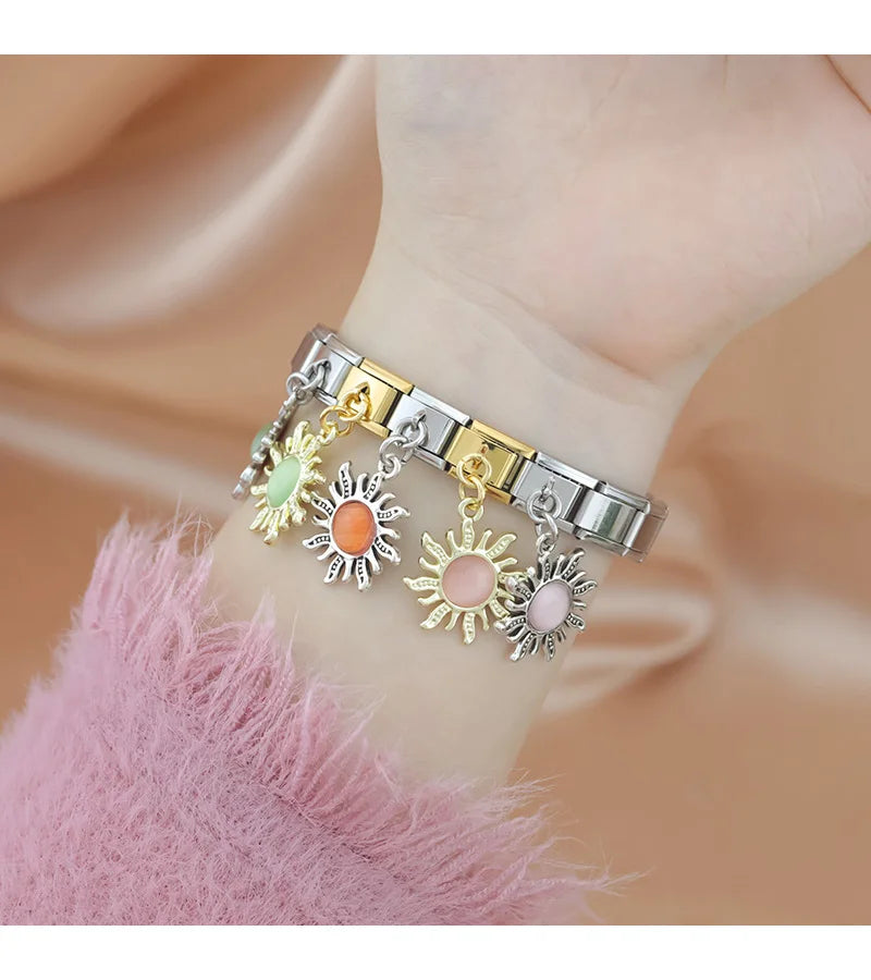 Silver Sun with Baby Pink Resin Gem - Silver Pendant Charm