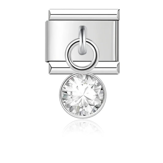 April Birthstone with CZ - Silver Pendant Charm