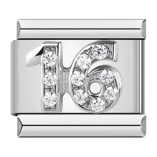 Number 16 Glitter - Silver Charm
