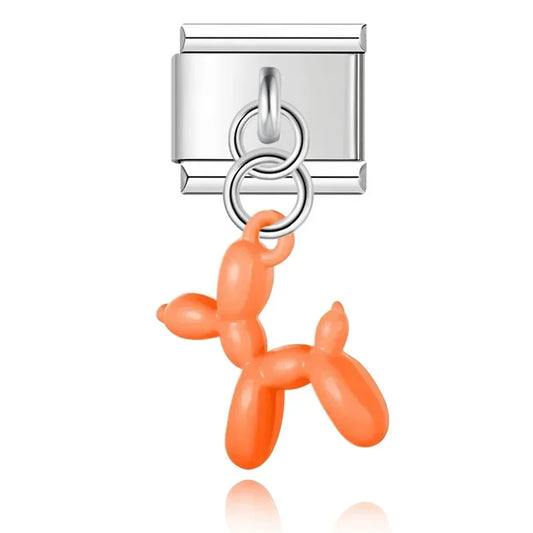 Orange Balloon Dog - Silver Pendant Charm