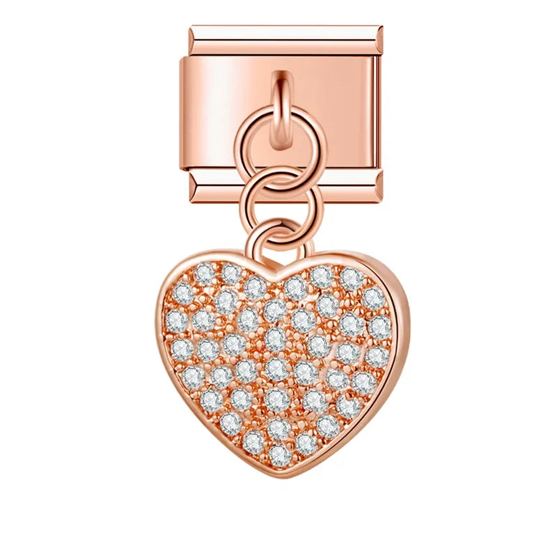 Sparkling Heart with CZ - Rose Pendant Charm