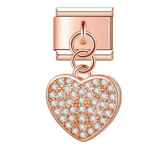 Sparkling Heart with CZ - Rose Pendant Charm