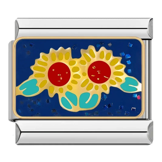 Vintage Sunflowers Sparkle - Silver Charm