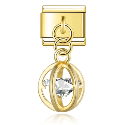 Orbit Crystal Sphere with CZ - Gold Pendant Charm