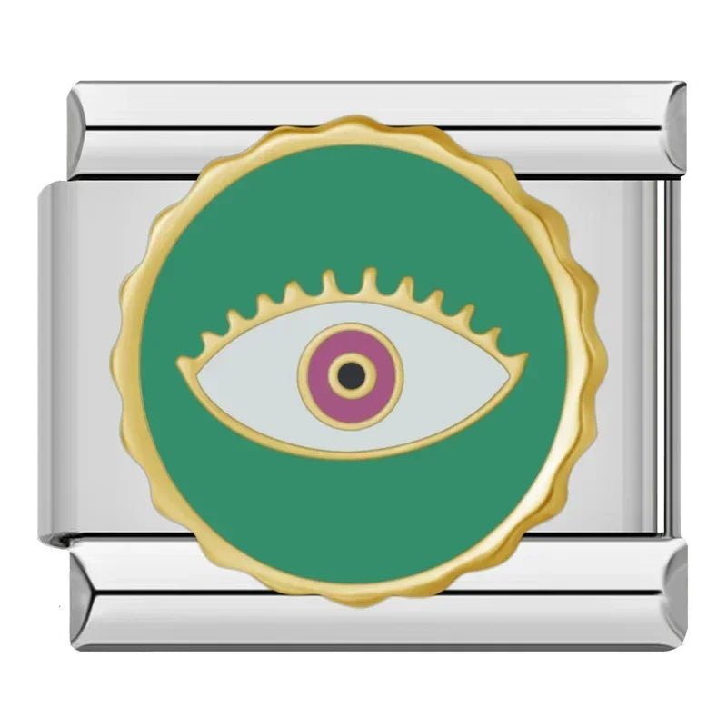 Green Round Eye - Silver Charm