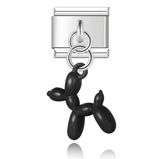 Black Balloon Dog - Silver Pendant Charm