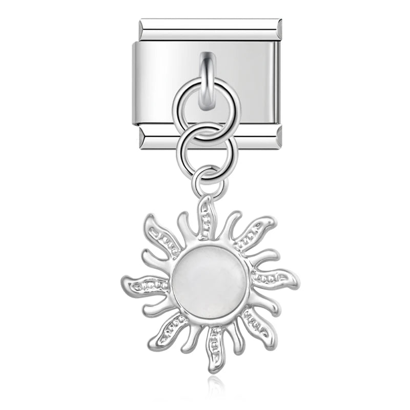Silver Sun with White Rice Resin Gem - Silver Pendant Charm