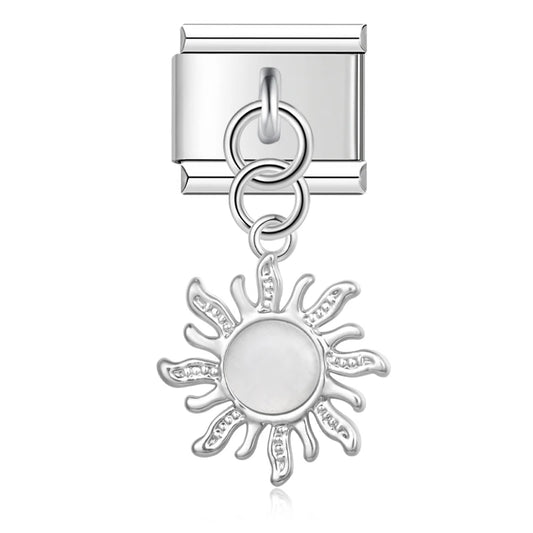 Silver Sun with White Rice Resin Gem - Silver Pendant Charm