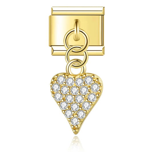 Sparkling Heart with CZ - Gold Pendant Charm