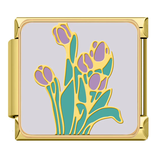Soft Violet Tulips - Gold Charm
