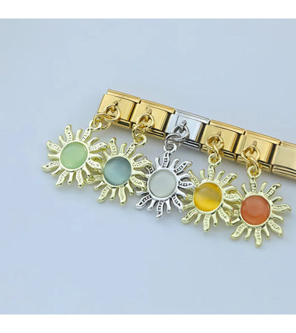 Golden Sun with Honey Resin Gem - Gold Pendant Charm