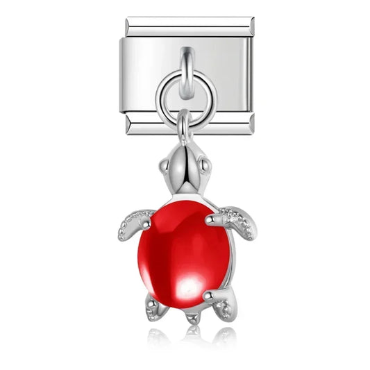 Lovely Red Turtle - Silver Pendant Charm